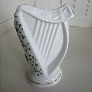 Royal Tara Elegant White and Green Harp Figurine